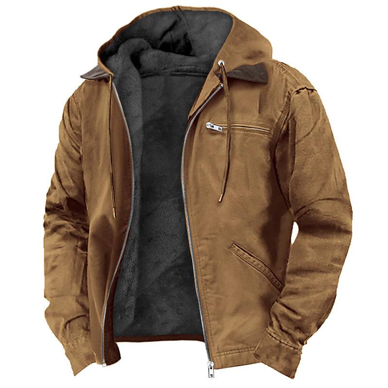 Мужские Осенние Зимние Повседневные Куртки с Капюшоном на Молнии Однотонные Теплые на Флисовой Подкладке Мужские Многокарманные Уличные Худи Пальто Верхняя Одежда