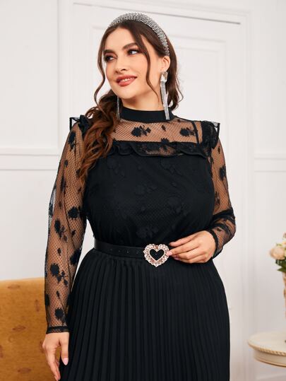 SHEIN размера плюс 1шт Топ с воротником-стойкой с оборкой кружевной