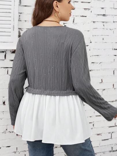 SHEIN LUNE размера плюс 2 в 1 футболка двухцветный с баской