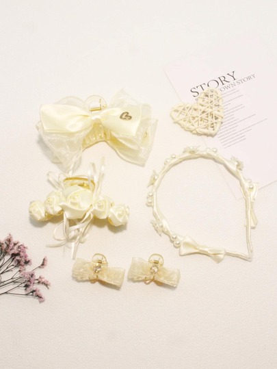 5pcs Women Flower & Faux Pearl Decor Fashion Hair Accessory Set
