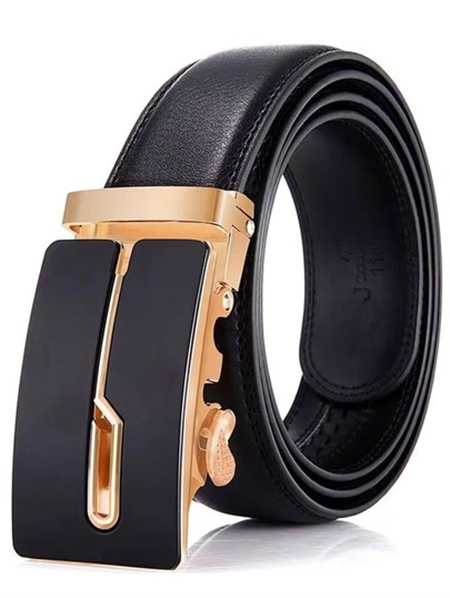 Men Litchi Embossed Automatic Buckle Belt