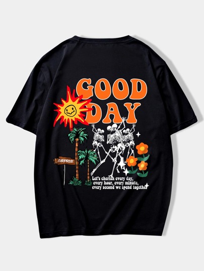 ROMWE Guys Slogan & Skeleton Print Tee
