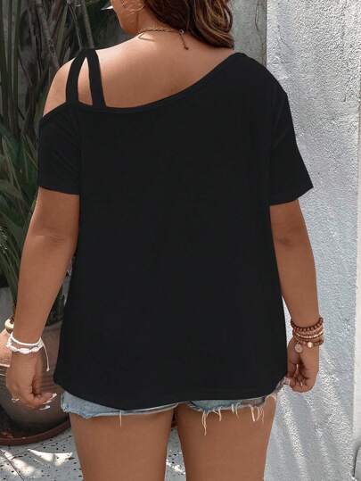 SHEIN EZwear размера плюс Футболка с принтом машины с асимметричным воротником