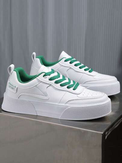 Men Letter Graphic Lace-up Front Skate Shoes, Sporty Sneakers