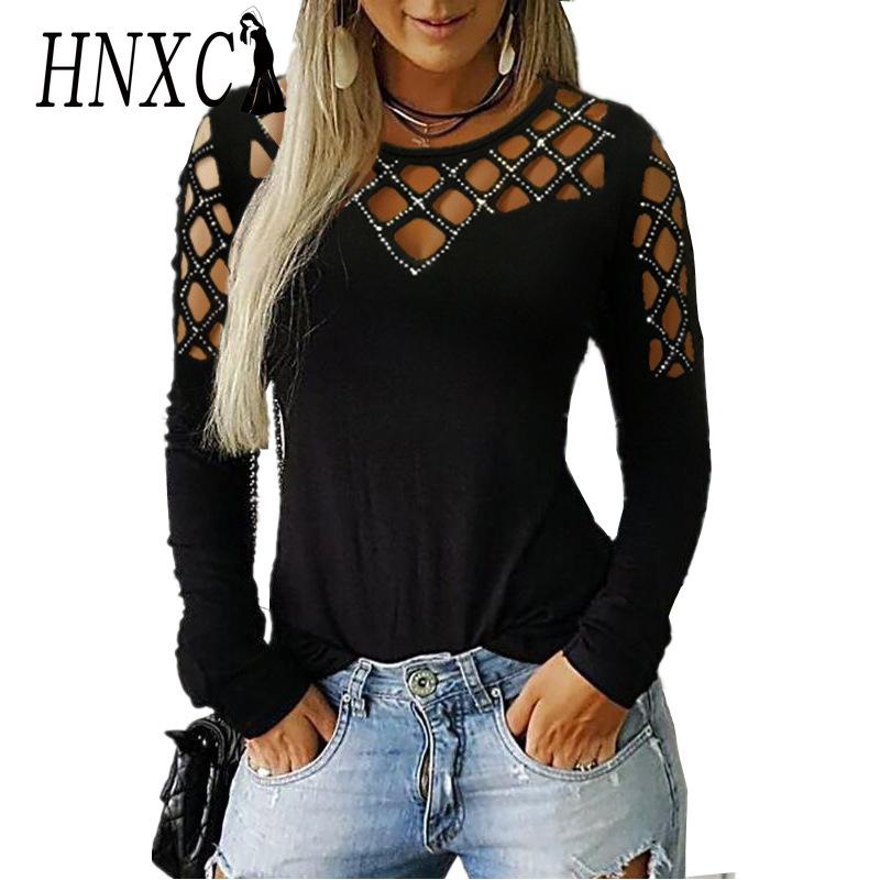 HNXC женские модные повседневные осенне-зимние однотонные блузки и рубашки с круглым вырезом и длинными рукавами с принтом
