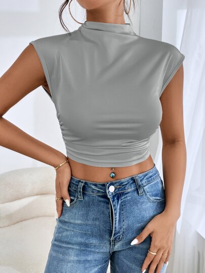 Felegant Mock Neck Ruched Tank Top
