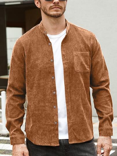 SHEIN Men Pocket Patched Corduroy Shirt