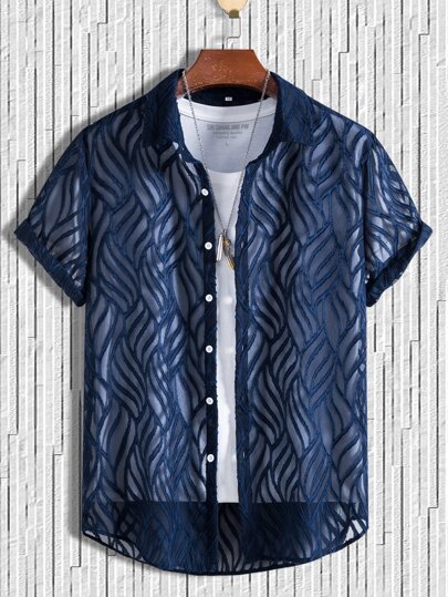 Men 1pc Chevron Print Shirt