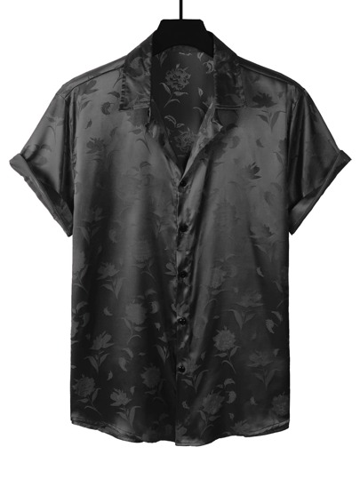 Men Floral Jacquard Satin Shirt