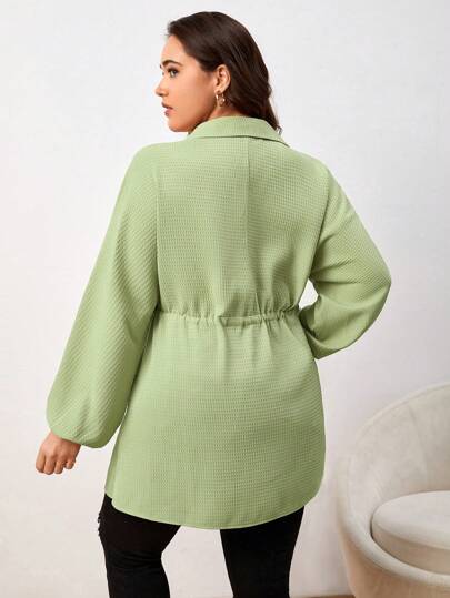 SHEIN LUNE размера плюс Рубашка на кулиске с рукавами-фонариками